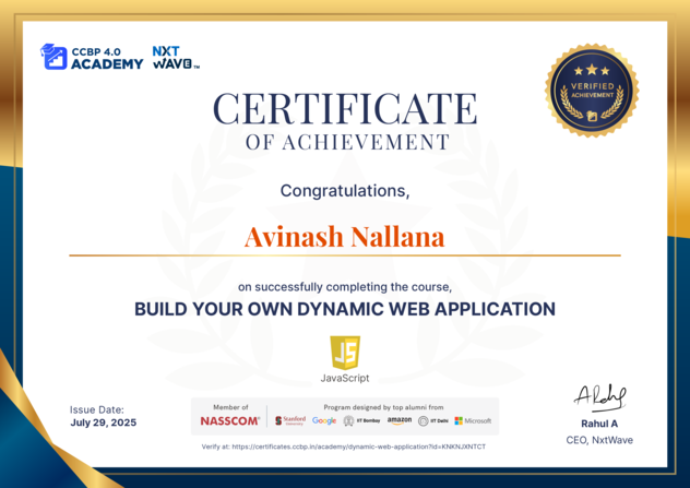 Avinash Nallana - --- Fellow at NxtWave’s CCBP 4.0 Academy | Python ...